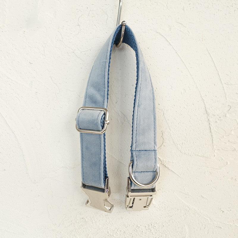 Luxury Sky Blue Velvet Pet Collar-4