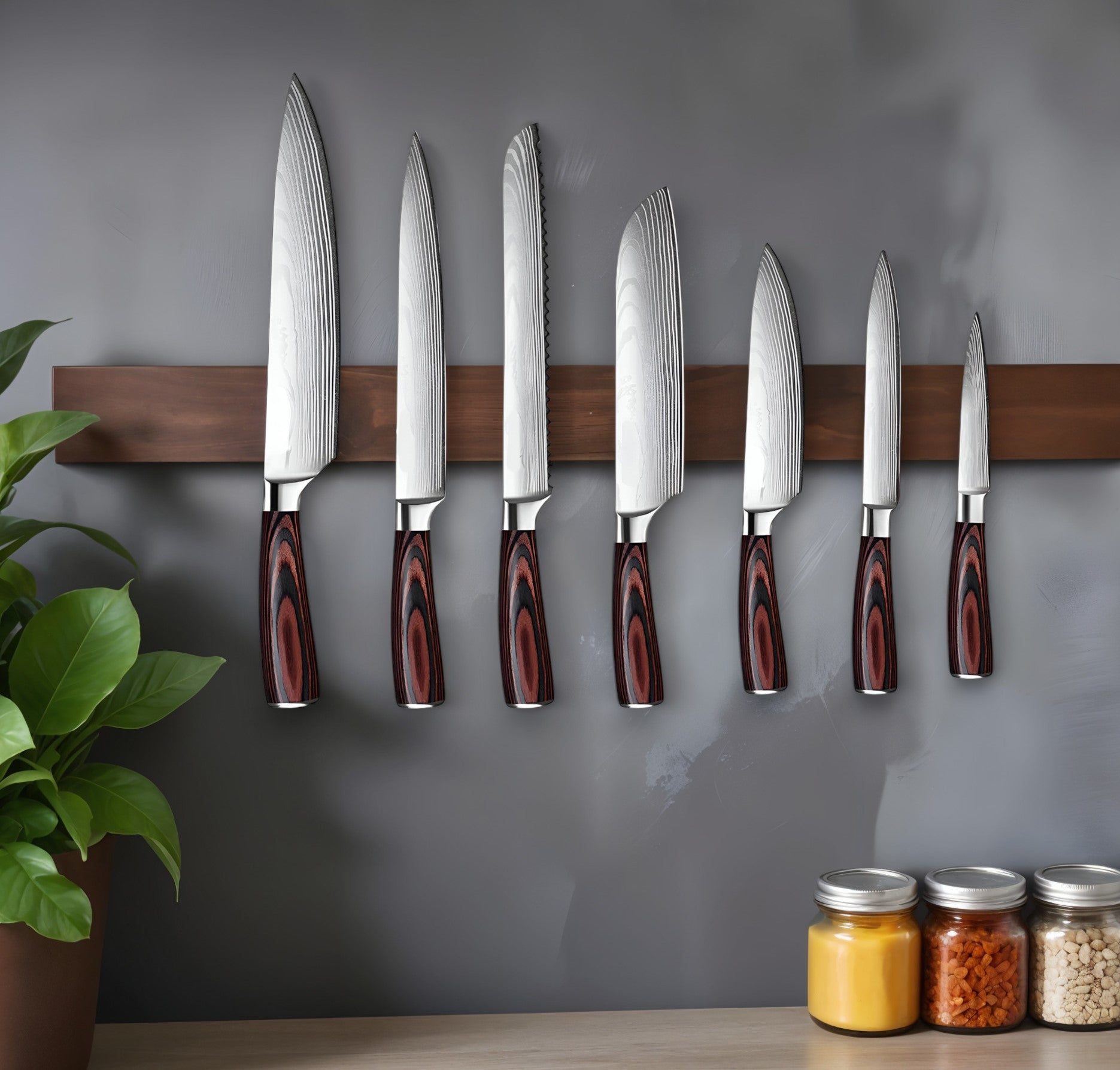 Black And Brown Wood Seven Piece Cutlery Set-0