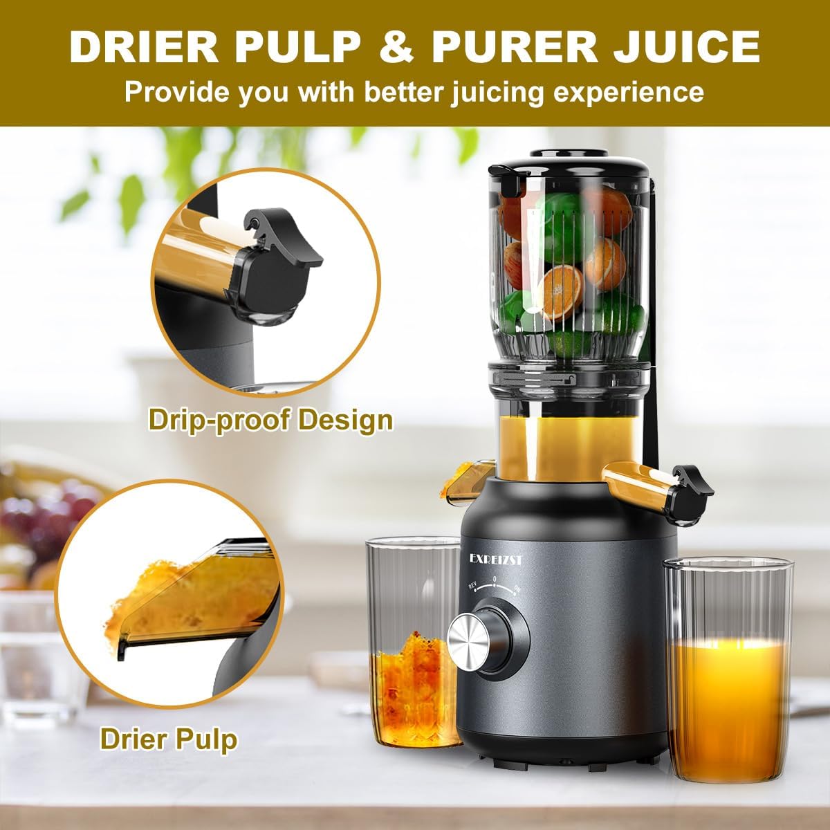 Cold Press Juicer – Slow Masticating, Large Capacity, Dual Filters