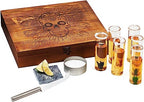 Tequila Shot Glass & Salt Gift Set for Men & Women | Six Agave Shot Glasses, Knife For Limes, One Skull Coaster, One Salt Tin | Skeleton Mahogany Wood Box Package For Tequila, Liquor Lovers-3