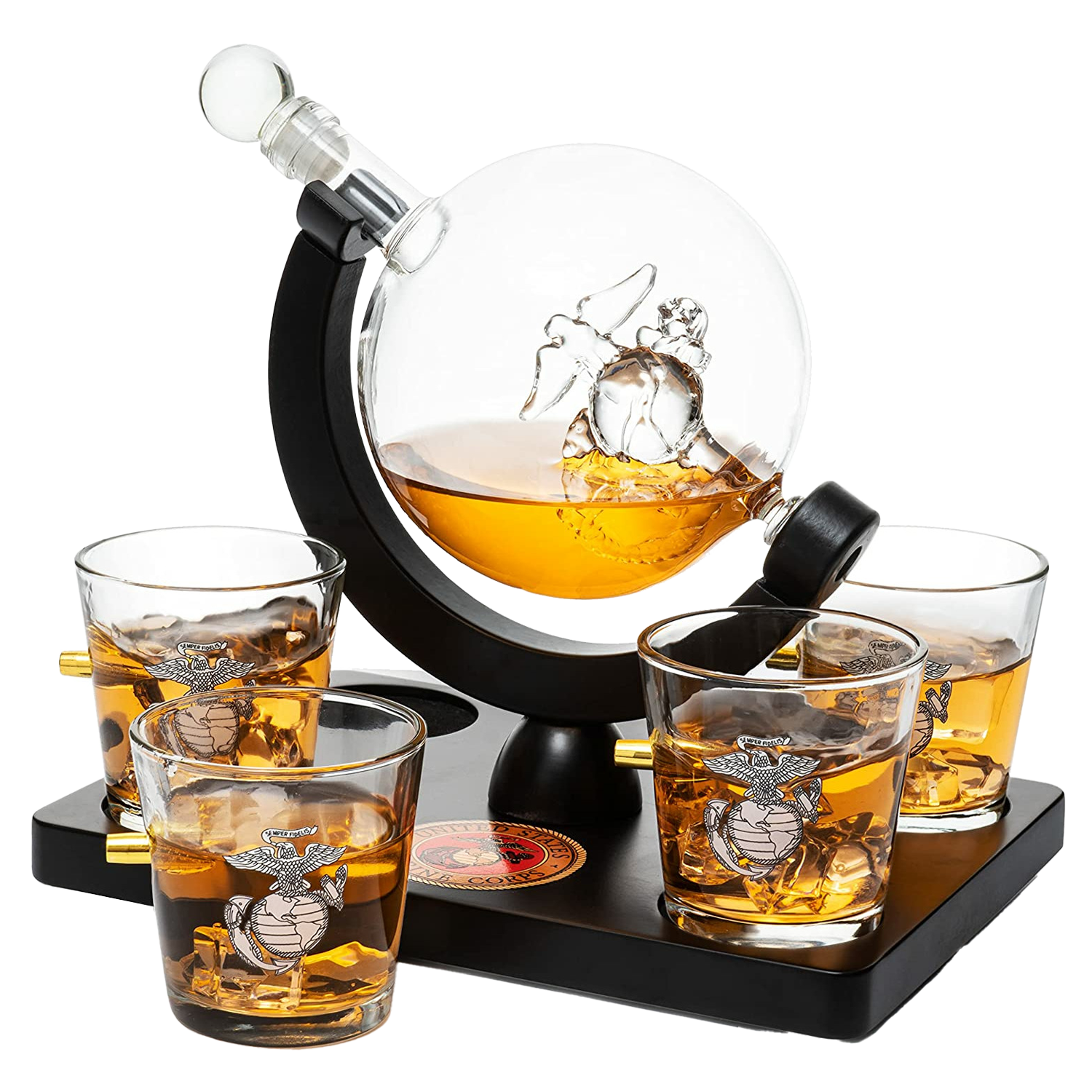 Marine Decanter Set With Four 3 oz Shot Glasses 1000ml Marines Gift Decanter by The Wine Savant - Marine Gifts, Army Gifts, Veteran Gifts-0