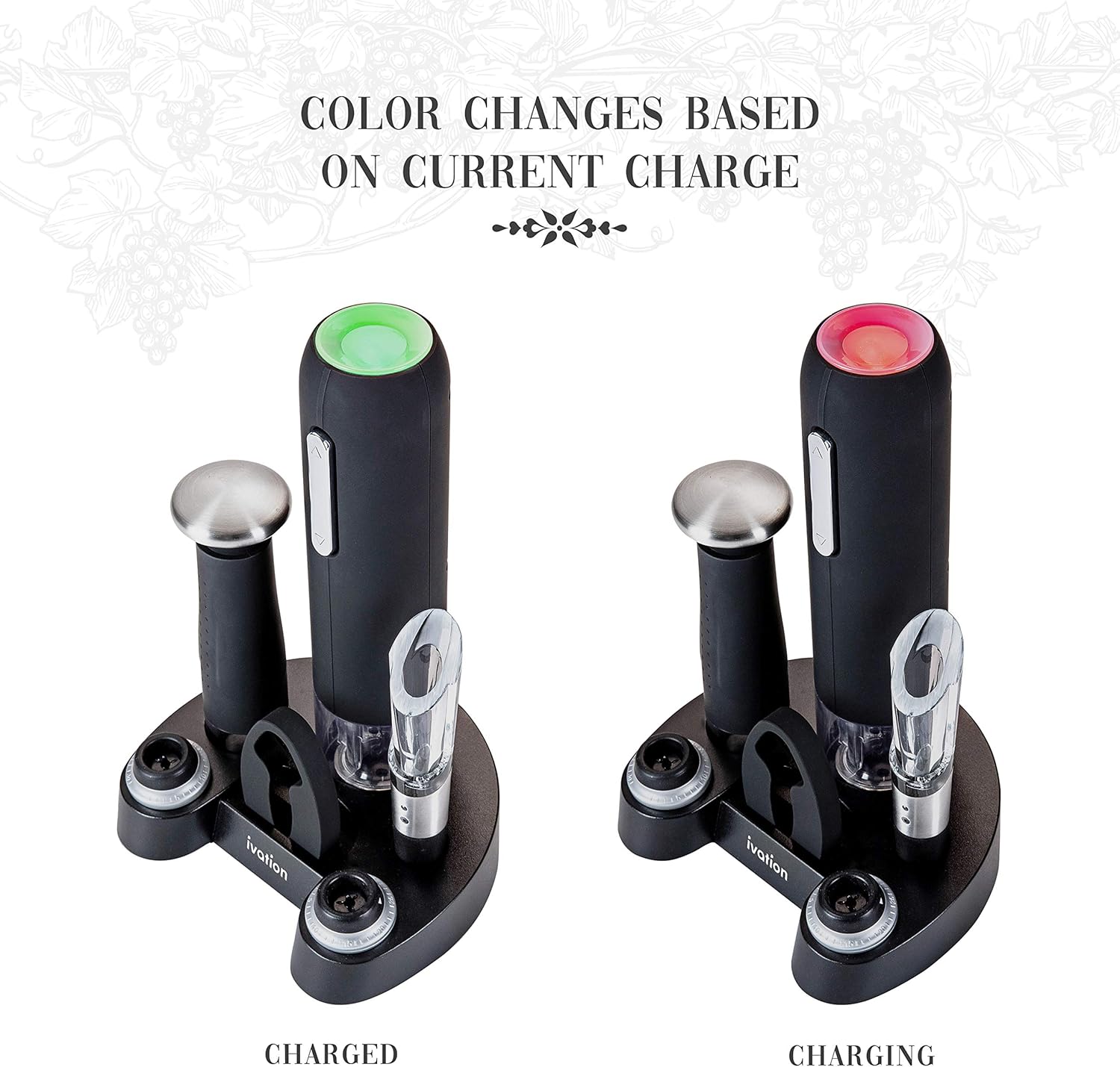 Ivation Electric Wine Opener Set – Cordless Automatic Corkscrew with Aerator & Preserver