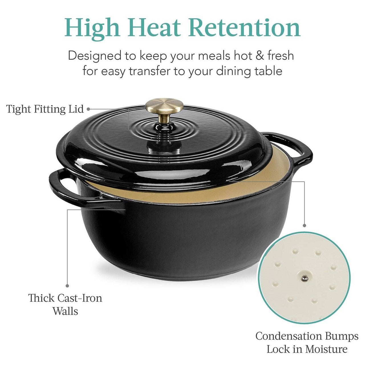 6 Quart Large Black Enamel Cast-Iron Dutch Oven Kitchen Cookware-0