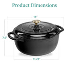 6 Quart Large Black Enamel Cast-Iron Dutch Oven Kitchen Cookware-1