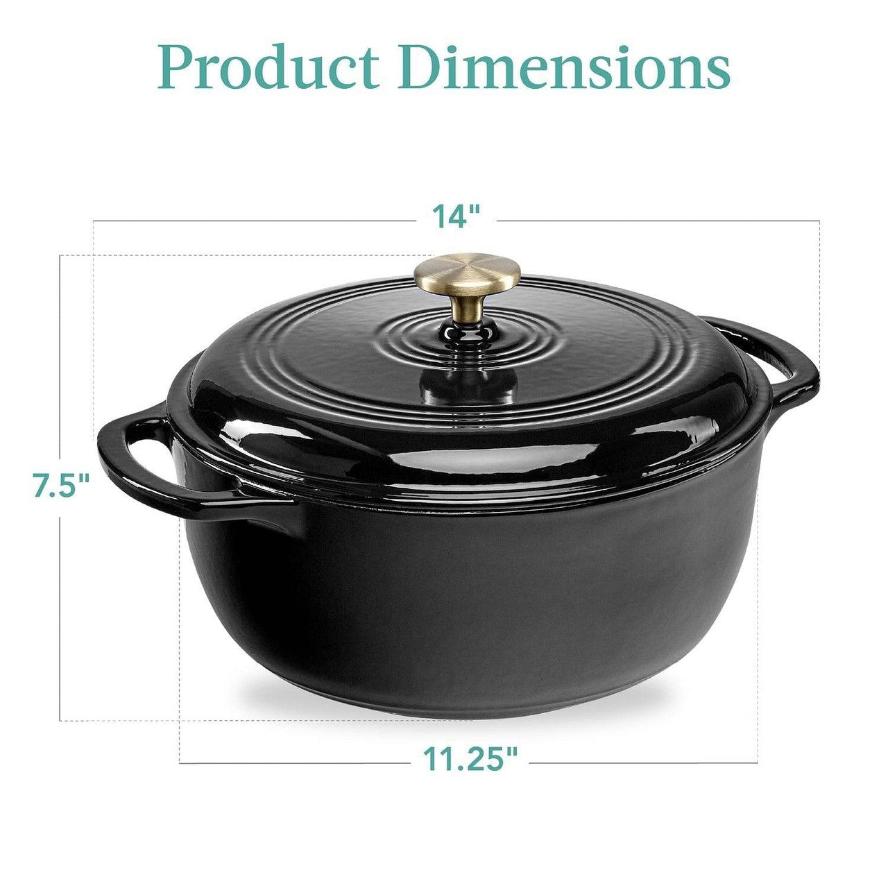 6 Quart Large Black Enamel Cast-Iron Dutch Oven Kitchen Cookware-1
