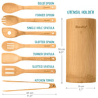 Bamboo Kitchen Utensils Set 8-Pack - Wooden Cooking Utensils for Nonstick Cookware - Wooden Cooking Spoons, Spatulas, Turner, Tongs, Utensil Holder-2