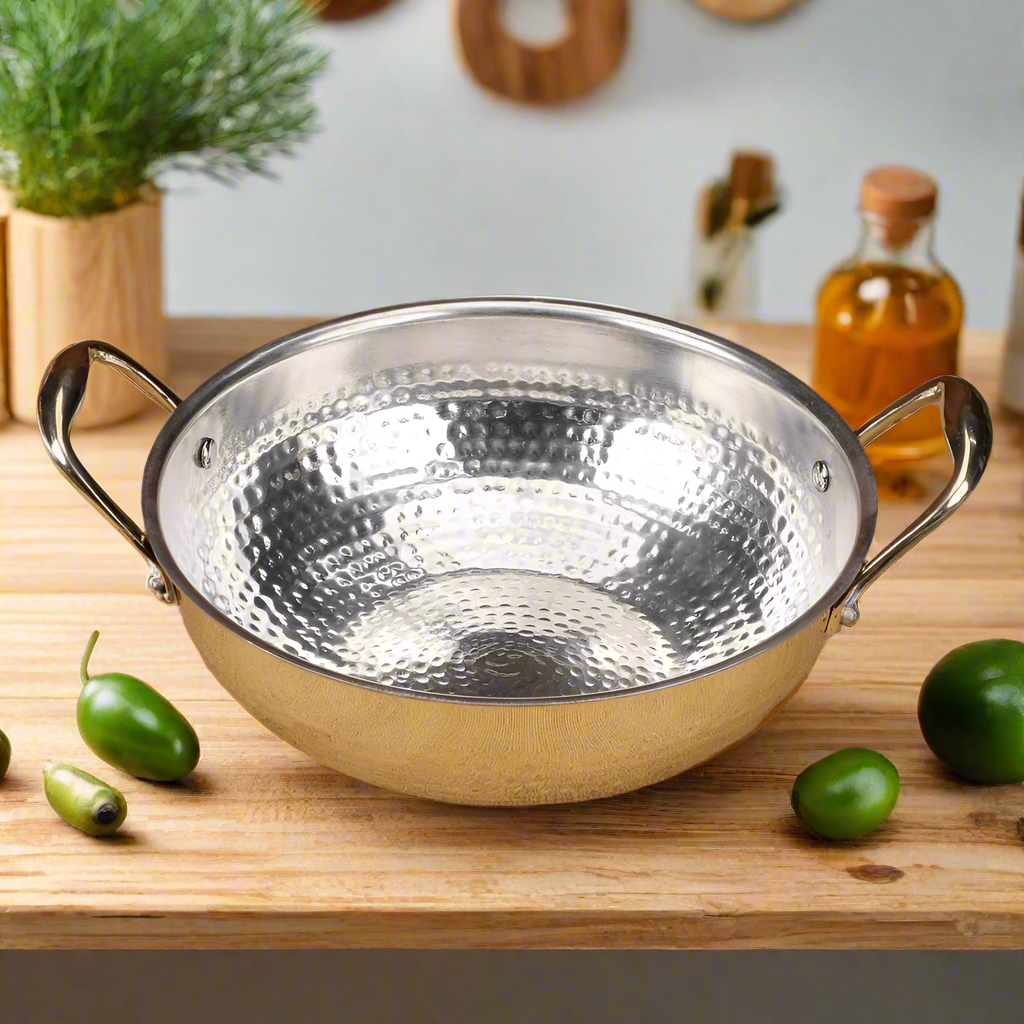 Pure Brass Kadhai Set With Tin Coating Inside | Cooking Ware kadhai Set With Lid- 2.5 Ltr-1