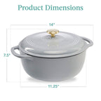 6 Quart Large Light Grey Enamel Cast-Iron Dutch Oven Kitchen Cookware-1