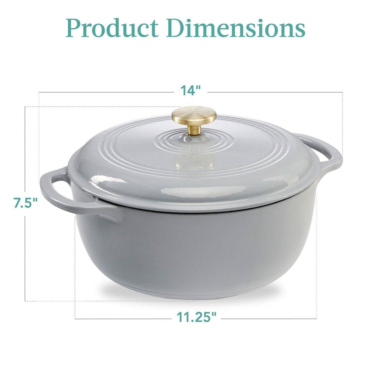 6 Quart Large Light Grey Enamel Cast-Iron Dutch Oven Kitchen Cookware-1