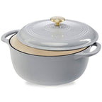 6 Quart Large Light Grey Enamel Cast-Iron Dutch Oven Kitchen Cookware-2