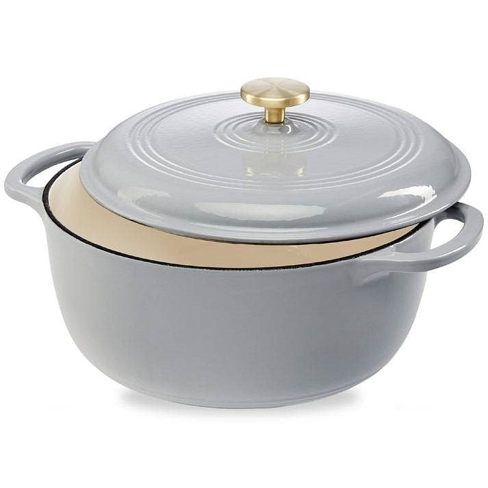 6 Quart Large Light Grey Enamel Cast-Iron Dutch Oven Kitchen Cookware-2