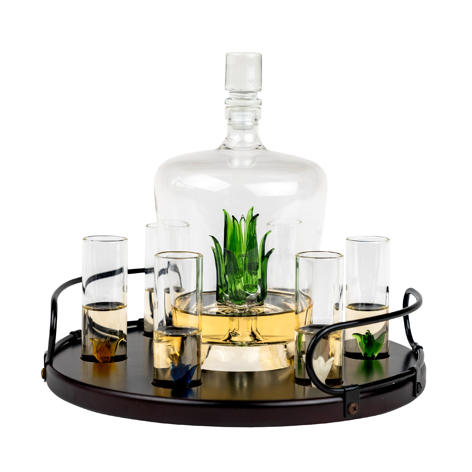 Tequila Decanter Tequila Glasses Set with Agave Decanter and 6 Agave Shot Glass With Stand, Perfect for Gifts for Tequila Lovers, 750mL Bottle, 3 OZ Shot Glass Party Decorations Cinco De Mayo (Agave)-0