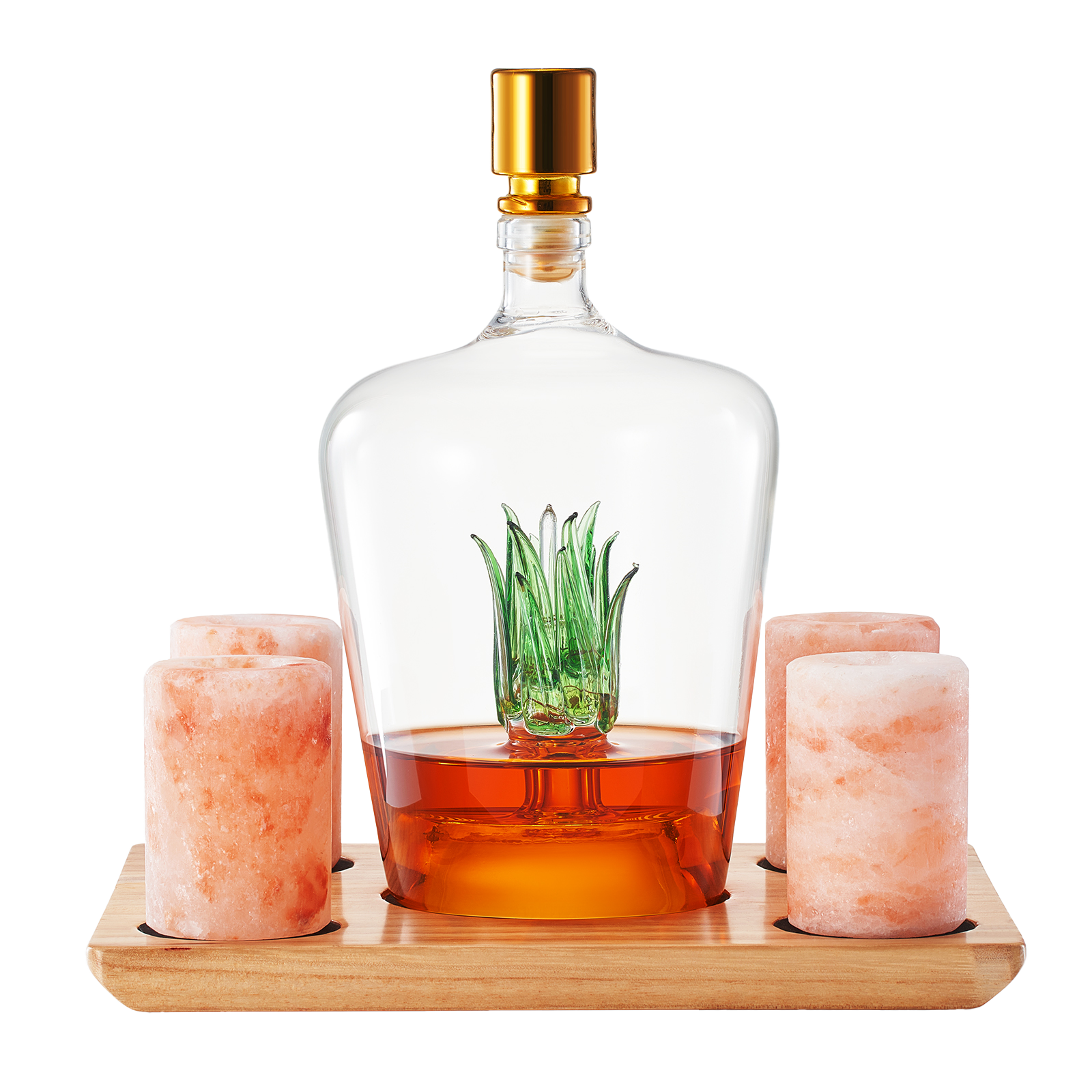Tequila Decanter With Four Pink Himalayan Salt Shot Glasses Set, Perfect for Tequila Agave Liquor Lovers, 34 OZ Bottle, 1.6 OZ Shot Glass, Tequila, Liquor Party Decorations Cinco De Mayo (Agave)-0