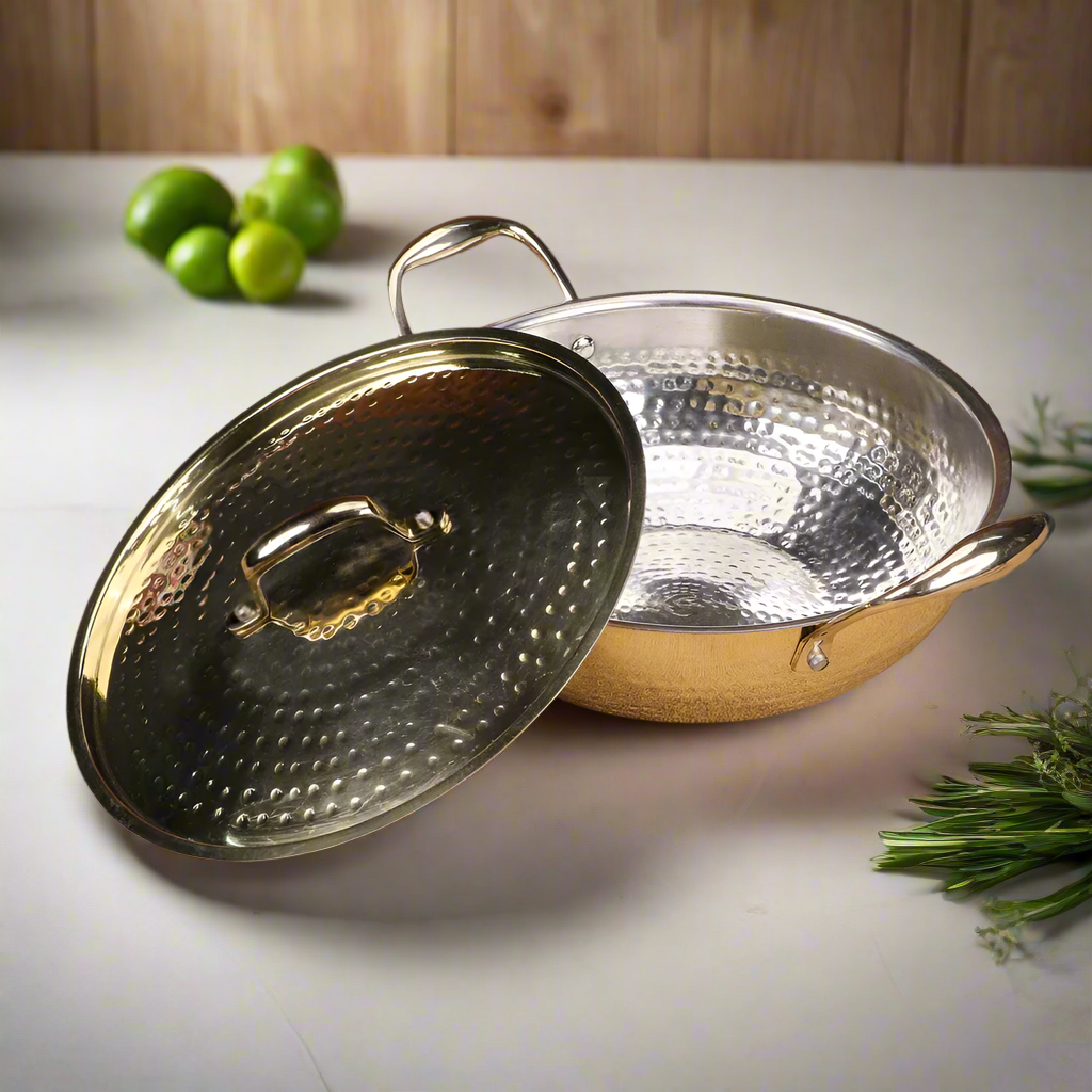 Pure Brass Kadhai Set With Tin Coating Inside | Cooking Ware kadhai Set With Lid- 2.5 Ltr-2